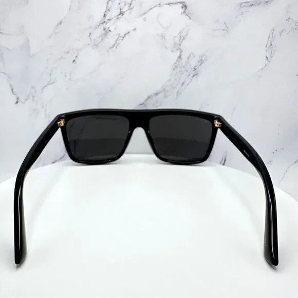 New GUCCI Sunglasses Black Square Aviator Gold Plate Engraved Logo Web Arm GUCCI